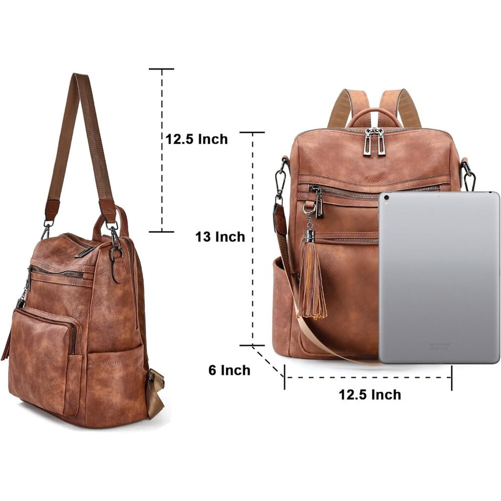 Versatile Designer Brown Backpack Purse With Tass… - image 3